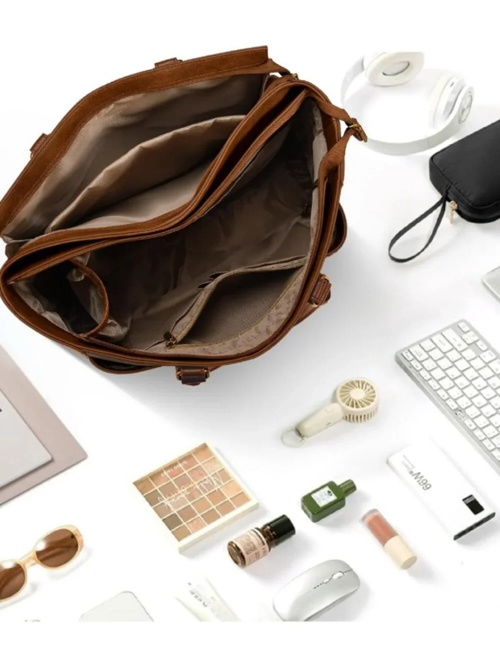 Stylish Leather Laptop Tote Bag for Women, Padded Compartment & Cup Holder, Work